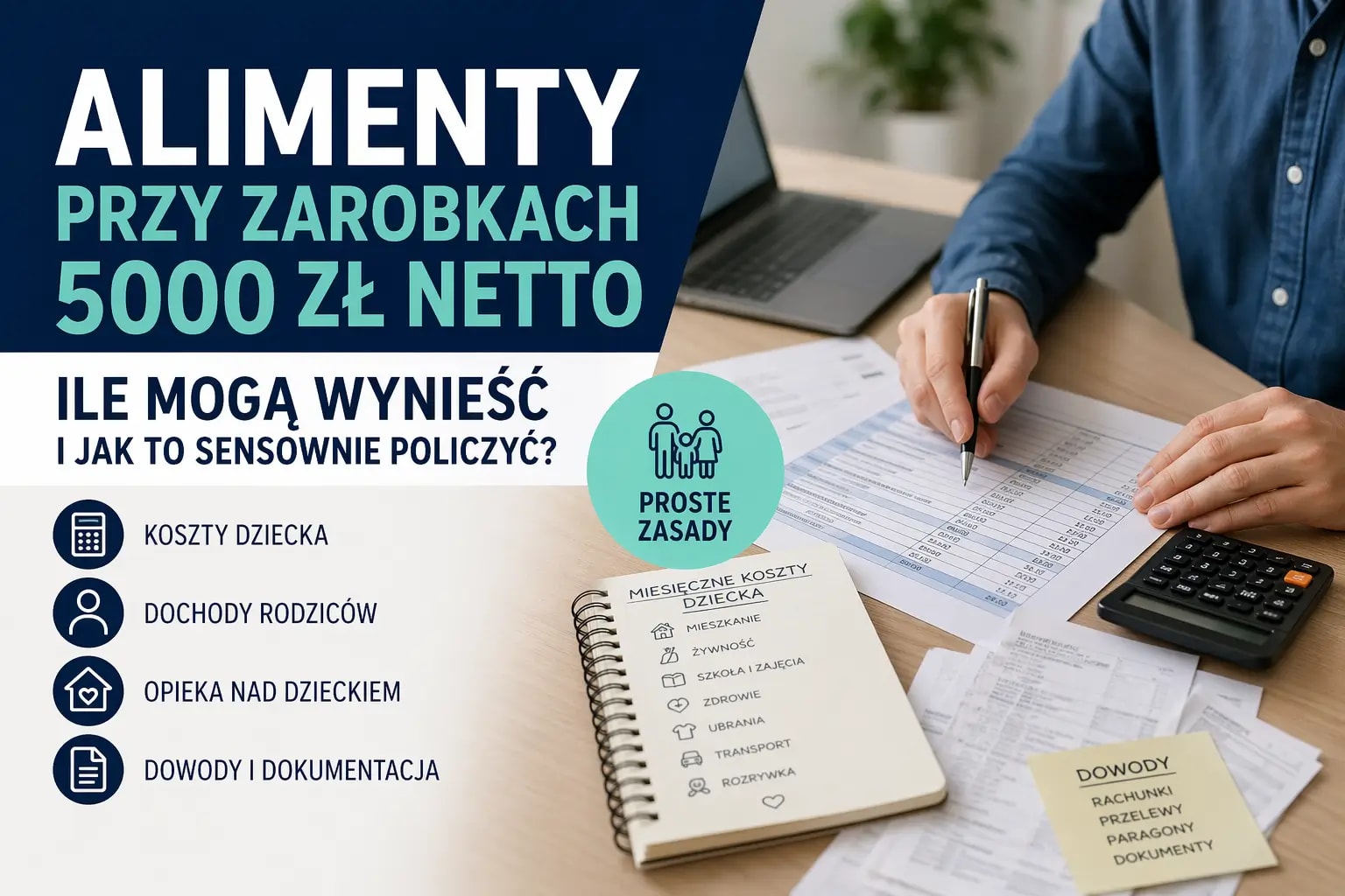 Alimenty przy zarobkach 5000 zł netto. Ile mogą wynieść i jak to sensownie policzyć?